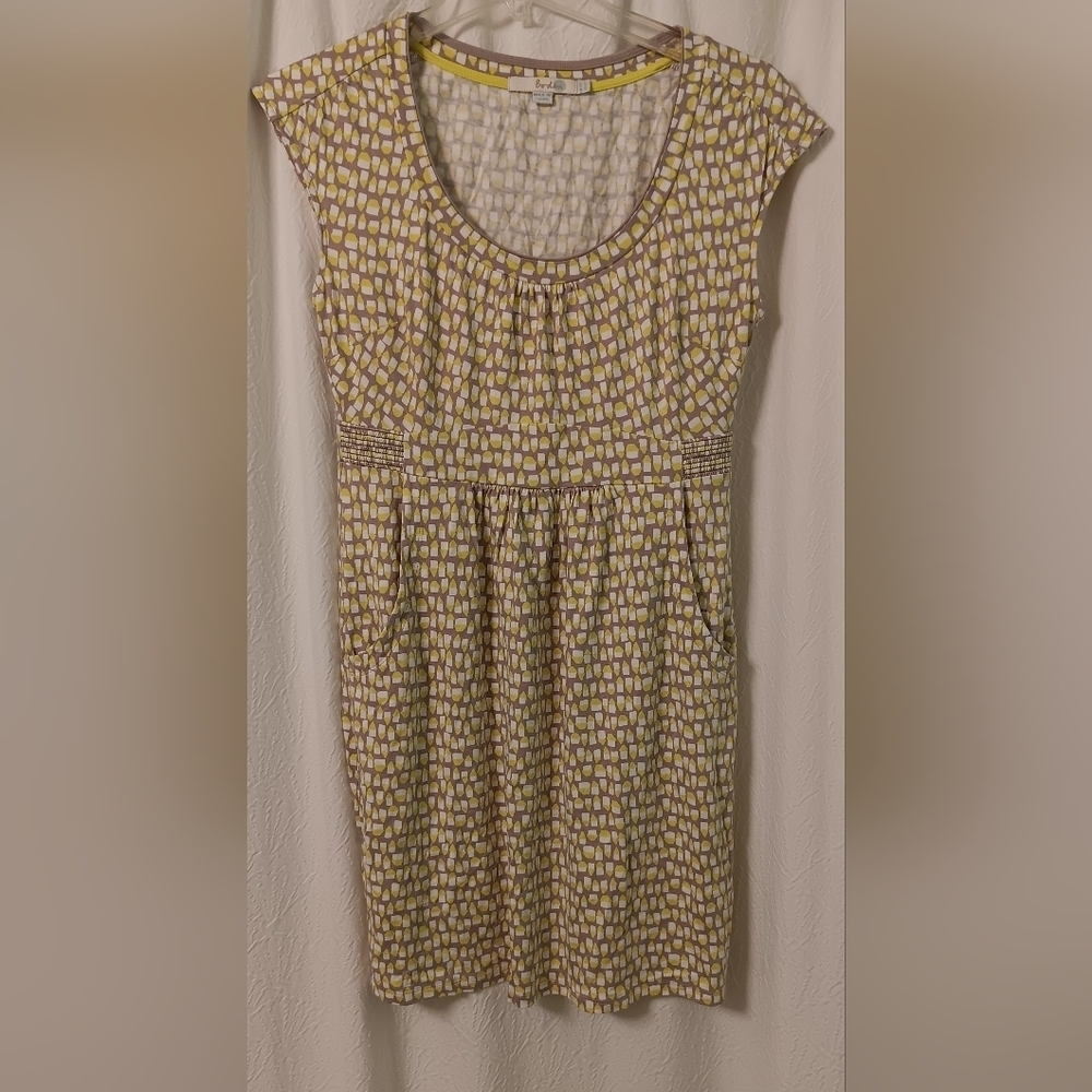 EUC Boden Casual Weekend Jersey Dress Gray Green Print w/ Pockets  Size 6P